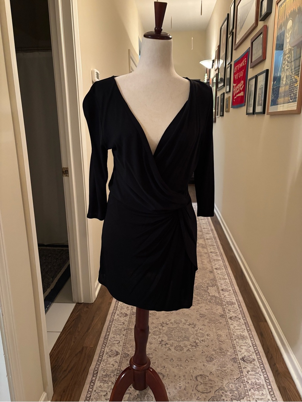 White House Black Market Black Wrap-Style V-Neck Mini Dress